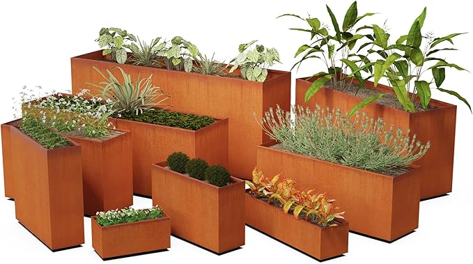 Plantercraft Large Rectangular Planters for Outdoor Plants 8 FT | Extra Large Corten Steel Planters, 96-Inch Metal Planter Rectangle for Commercial & Residential Landscapes, Fully Assembled