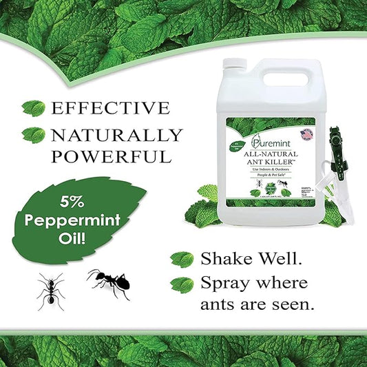 Puremint Ant Killer - Natural Peppermint Essential Oil Spray for Bugs, Ants and Insects - Safe for Indoor & Outdoor Use Repellent Spray 128 Fl Oz Gallon Trigger Sprayer, 128 fl oz