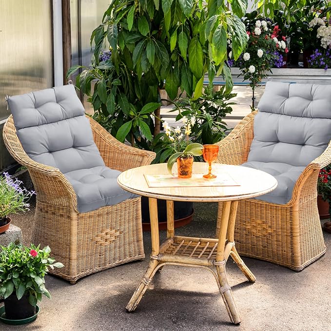 EAGLE PEAK Tufted Outdoor/Indoor High Back Patio Chair Cushions, Set of 4, 46'' x 22'', Light Gray