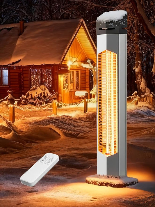 Outdoor Heaters for Patio,1500W Electric Infrared Radiant Heater with Remote,37IN Portable Tower Space Heater with 12H Timer,Tip-over Protection for Garage,Backyard,Porch,Indoor,Silver-white
