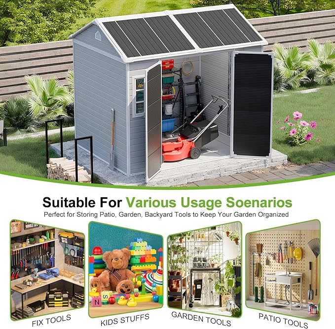 6x8 FT Plastic Storage Sheds Outdoor with Floor and Openable Window, Utility All-Weather Resin Shed Easy to Install, Large Sheds & Outdoor Storage/Tool Shed for Garden & Backyard, Gray