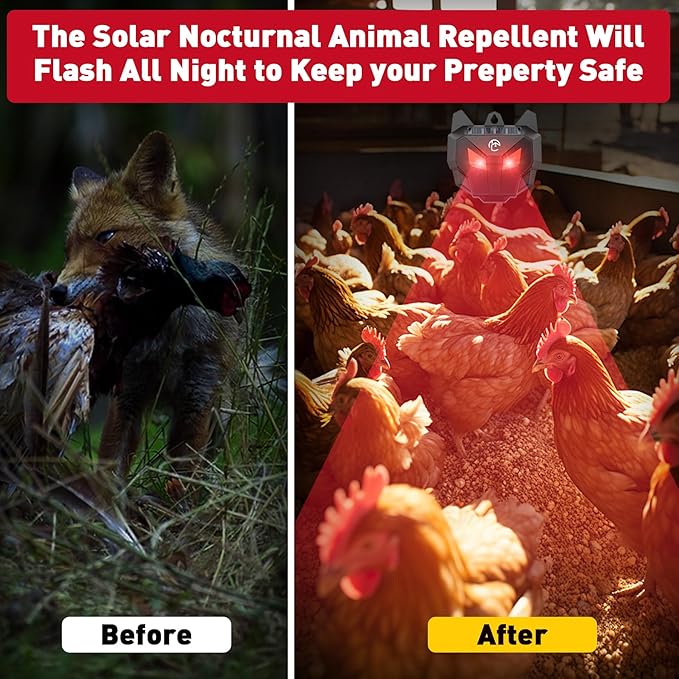 X-PEST Solar Nocturnal Animal Repeller with Red LED Flashing Lights – Effective Coyote, Raccoon, Skunk, Deer & Hawk Deterrent – Waterproof Predator Lights for Yards, Gardens & Chicken Coops