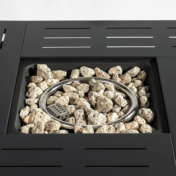 AJ Enjoys 34'' Propane Fire Pit Table, 50,000 BTU Detachable Tabletop Fire Table with Steel Lid, Laval Rocks, Deck Safe Fire Pit, Gas Fire Pits for Outside Patio