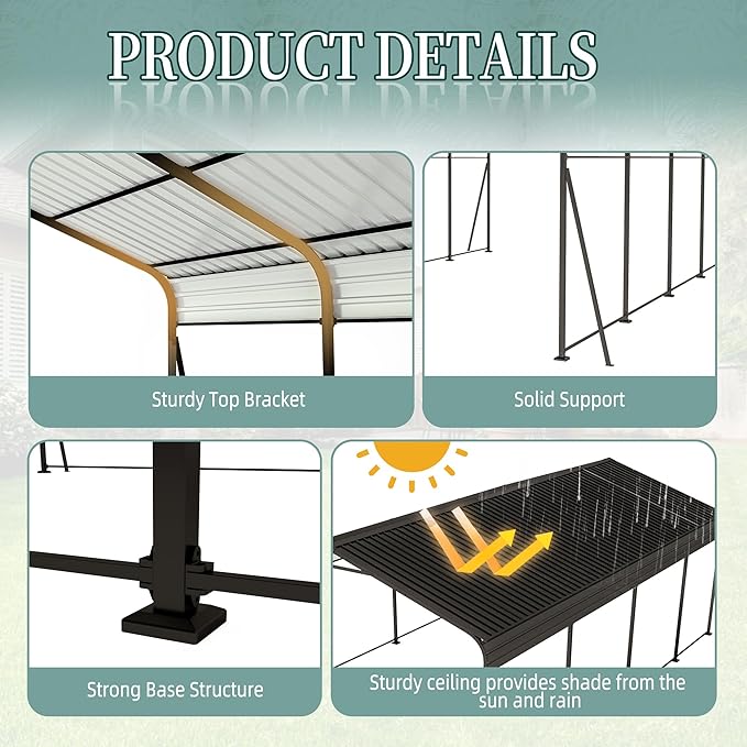 Ball & Cast 12x20 FT Carport,Heavy Duty Carport Canopy with Galvanized Steel Roof,Metal Carport with Enhanced Base,Oversized Garage Shed Outdoor Shelter for Car, Boats and Tractors,Dark Gray