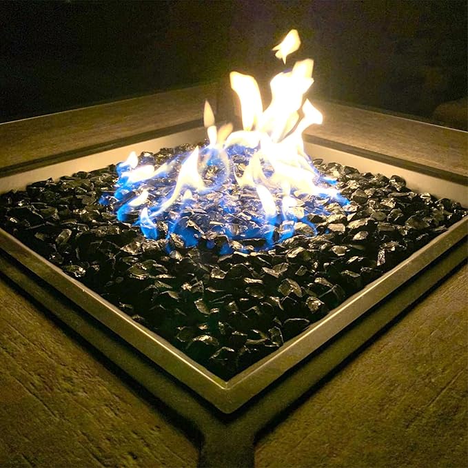 GRISUN Onyx Black Fire Glass for Fire Pit, 10 Pounds 1/2 Inch Tempered Glass Rocks for Natural or Propane Fireplace, Safe for Outdoors and Indoors Firepit Glass