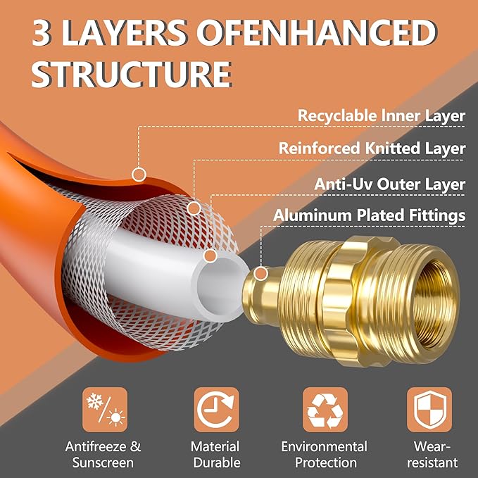 5/8" x 3ft Hybrid Garden Hose, Custom Length, -40°F to 150°, All-weather, NO Kink, Flexible, Leakproof water Hose With Additional Customizable Solid GHT Fittings