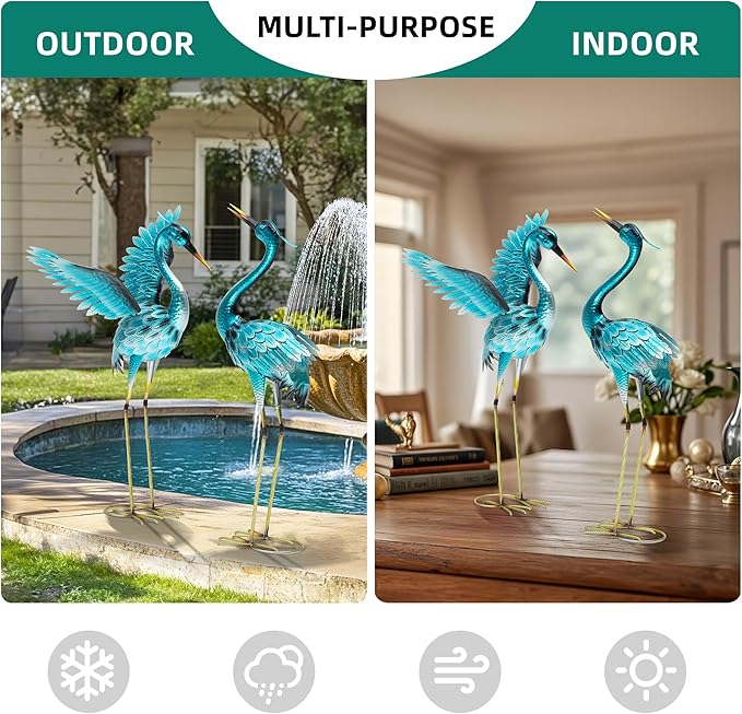 Ultym 36.75in Metal Heron Garden Statue Handmade Oversize Crane Sculptures with Stable Ground Stakes, Backyard Decoration, Metal Garden Art