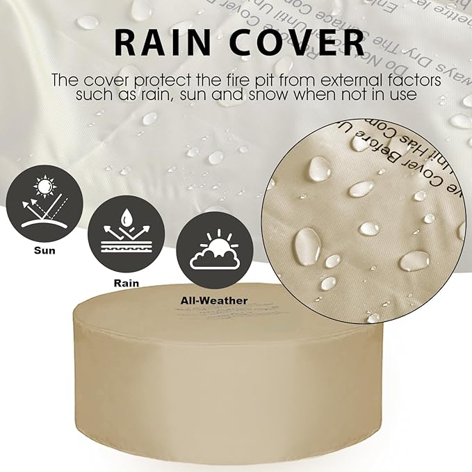 36inch Round Concrete Fire Pit Table with Propane Tank Cover & Wind Guard Shield, 3 Pieces Outdoor Gas Firepit w/Lid, Rain Cover, 50,000 BTU Modren Fire Table for Outside Patio, Backyard