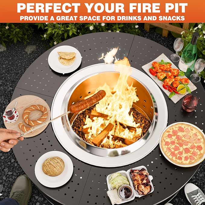 Fire Pit Surround Tabletop for Solo Stove Bonfire 1.0&2.0,Ranger 1.0&2.0, 41" Fire Pit Surround Tabletop with Wood Storage Shelf,Powder-Coated Steel Surround Tabletop with Extra Space and Raised Stand