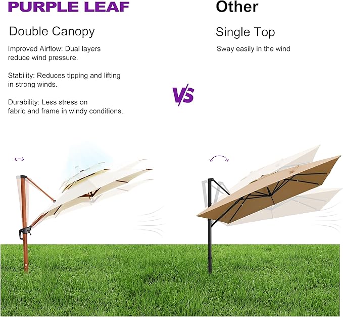PURPLE LEAF 10ft Patio Umbrella Outdoor Round Umbrellas Large Cantilever Umbrella Windproof Offset Umbrellas Heavy Duty Sun Umbrella for Garden Deck Pool Patio, Cream