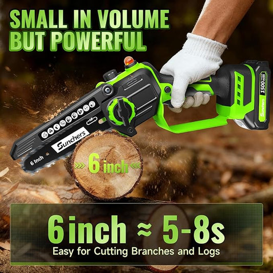 Mini Chainsaw Cordless, 6 Inch Electric Chainsaw with 2 Battery, Handheld Battery Powered Chain Saw with Auto Oiler, Gardening Tools Saw for Wood/Tree Cutting, Holiday Gifts for Men, Dad, Husband