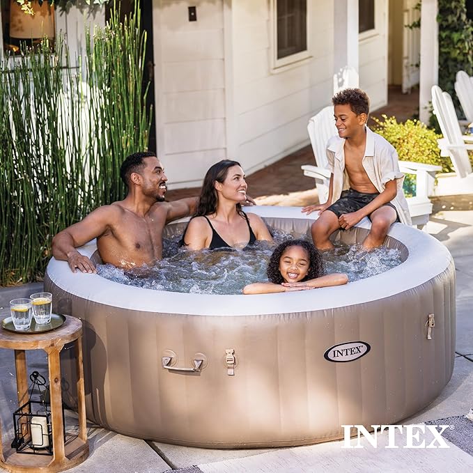 INTEX 28425EP PureSpa Bubble Massage Spa Set: Energy Efficient Spa Cover – Push Button Control Panel – 120 Jets – 4 Person Capacity – 77" x 28"