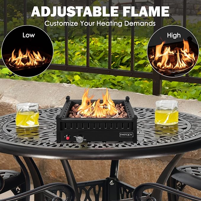 Tangkula Portable Tabletop Propane Fire Pit, Patiojoy 40,000 BTU Table Top Fireplace with Simple Ignition System, Adjustable Flame, Square Propane Firepit Bowl for Outdoors, Fit 2" Umbrella Hole Table