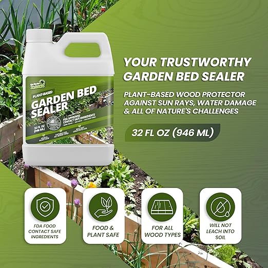 32oz Garden Box Sealer - Covers 37.5 to 187.5 sq ft., Ideal Garden Bed Sealer - Wood Waterproofing, Food Safe Sealant - Wood Sealant That Protects Against Sun, Water & Weather Damages