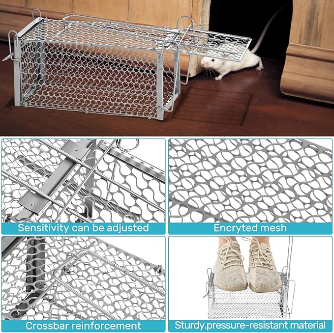 Qualirey 8 Pcs Humane Rat Trap Chipmunk Squirrel Cage Trap Foldable Rodent for Small Live Animal Voles Hamsters Catch and Release for Kitchen Yard Garage Indoors Outdoors (Black,Silver)