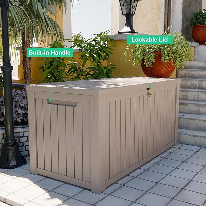 181 Gallon Deck Box Large Outdoor Storage for Patio Furniture,Outdoor Cushions,Garden Tools and Pool Supplies,Waterproof,Resin,Lockable(Grey)