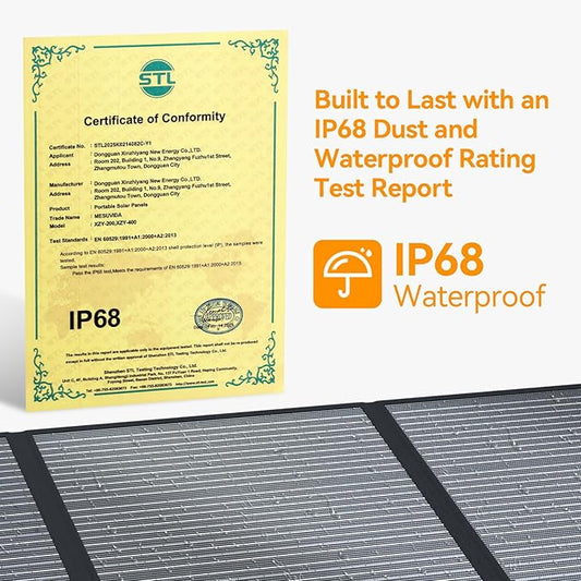 400 Watt Portable Folding Solar Panels IP68 Waterproof ETFE Coating 41V MC4 Output for Power Stations Solar Generator Camping Off-Grid RV Emergency Backup Hurricane