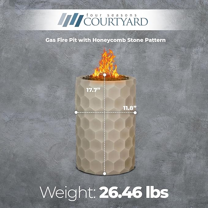 Four Seasons Outdoor Propane Fire Pit, Steel Gas Fireplace for Patios, 11.8", Brown, Round
