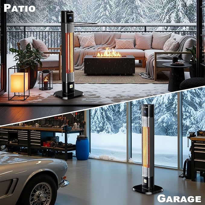 Patio Heater for Outdoor,1500W Electric Infrared Radiant Heaters with Remote for Garage Bedroom Backyard, Room Space Heater with 24H Timer,3 Heat Settings,Tip-over Protection for Indoor, 35"