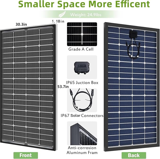 JJN Bifacial 200 Watt Solar Panel 12V 10BB Monocrystalline Solar Panels High Efficiency Solar Module for RV Home Battery Charging Farm Trailer Camper Marine Off Grid System Single Piece