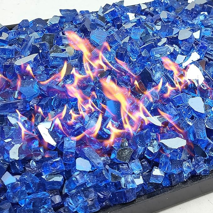 Fire Glass for Propane Fire Pit, 1/4 Inch High Reflective Fireplace Glass Rocks for Fire Pit Table, 20 lbs Fire Pit Glass Rocks for Outdoor Fire Table and Landscaping, Cobalt Blue