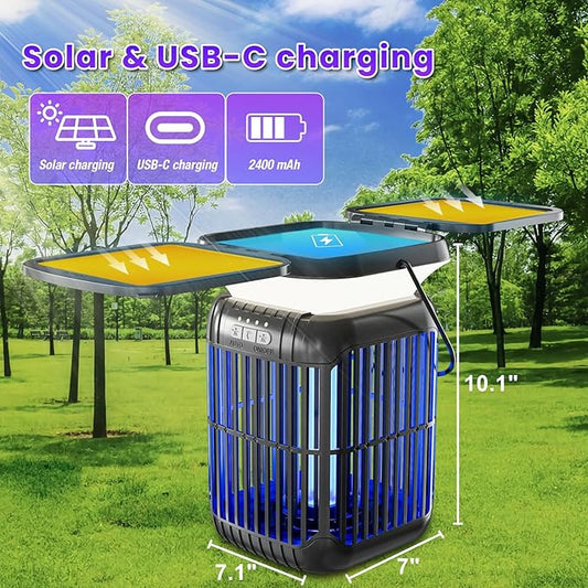 ZENO Dual-Panel Foldable Solar Bug Zapper Outdoor Indoor, 2025 Model Solar Power & USB Rechargeable Mosquito Killer Lantern, Waterproof Pest Control Device, Portable Insect Trap for Home,Yard, Camping