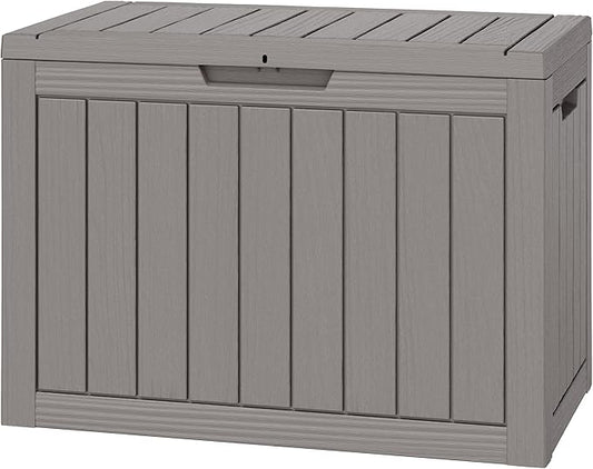 Outdoor Storage Box, Weather-Resistant Resin Deck Box for Patio, Balcony, Poolside, Holds Garden Tools & Cushions (45 Gallon, Gray)