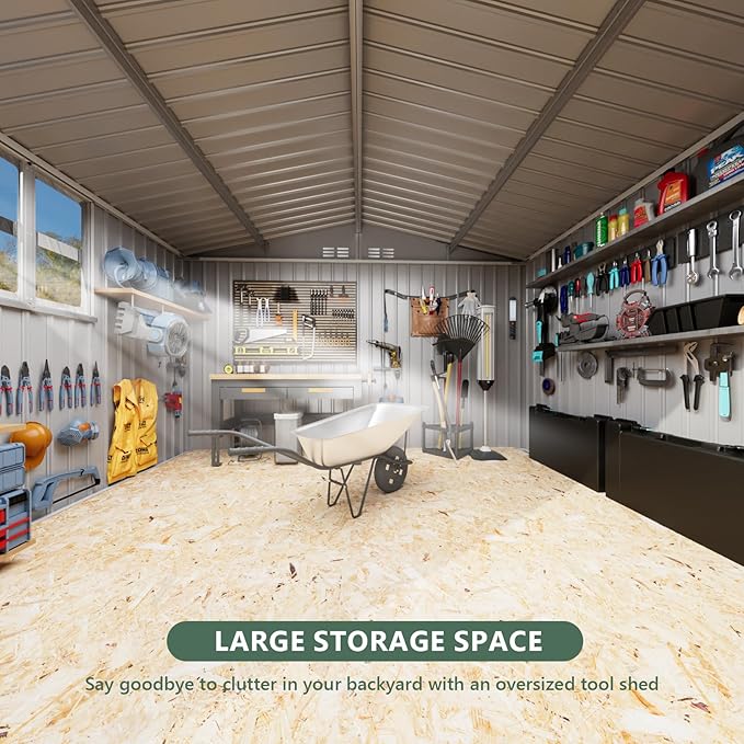 8x6 FT Metal Storage Shed with Windows,Outdoor Storage Building,Large Backyard Sheds,Waterproof Outside Storage Sheds