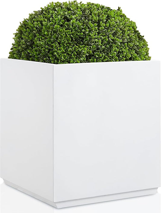 Wallowa Metallic Heavy Planter Box for Outdoor or Indoor, No Assemble and Seamless, Large Square Planter, Cube Planter for Tall Trees, Plants, Flowers 21Lx21Wx24H 35Pounds White