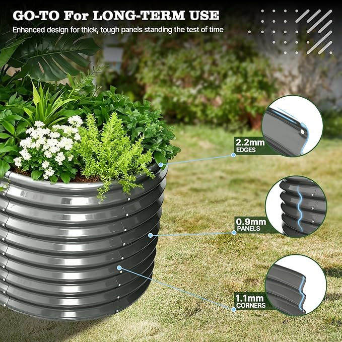 A ANLEOLIFE 30" Extra Tall Galvanized Raised Garden Beds Outdoor, 6x3x2.5ft Oval Metal Planter Boxes for Planting Vegetables, Flowers, Fruits, Eco-Safe & Easy Setup, Quartz Grey