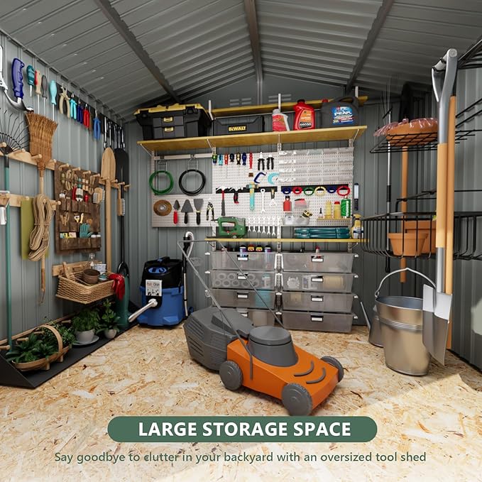 Metal Storage Shed,Outdoor Storage Building 8x6,Large Backyard Shed with Lockable Door,Waterproof Outside Storage Shed，White