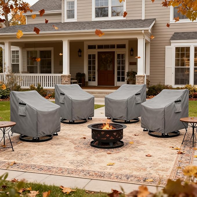 okcool Patio Swivel Chair Cover 4 Pack,Waterproof Heavy Duty Outdoor Chair Covers,Outdoor Swivel Chair Cover for Patio Furniture Covers(30 W x 34 D x 38.5 H inches),Grey