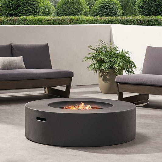 Outdoor Propane Fire Pit Table for Outside Patio, 39 Inch Concrete Fire Pit Table, Round Gas Fire Pit for Garden, Pool, Backyard, 50,000 BTU, Free Lava Rocks, Dark Gray