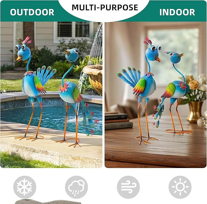 Ultym 22.5" Metal Peacock Yard Decor - Handmade Large Peacock Garden Statue Sculptures with Stable Ground Stakes, Backyard Decoration, Metal Garden Art