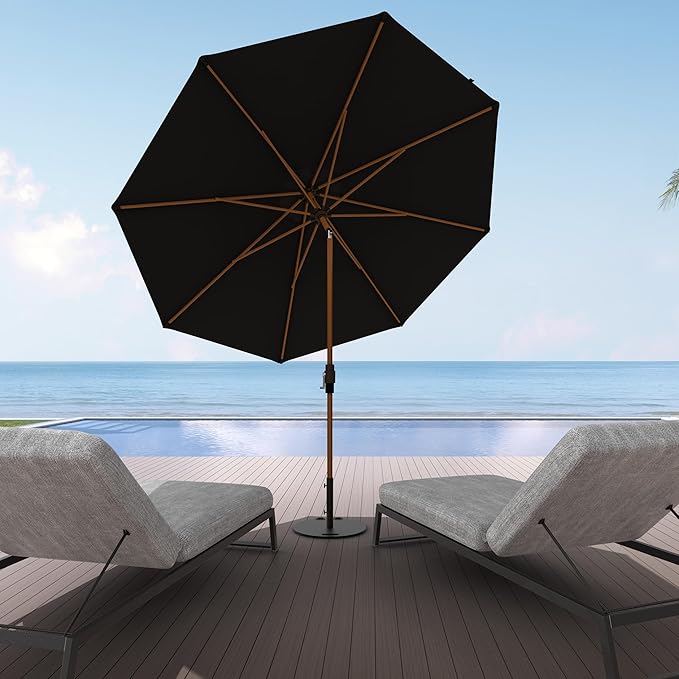 Midtown Umbrellas Wooden 2-8 Feet Outdoor Patio Umbrella, Terylast Ebony Fabric, Aluminum Frame For Backyard Umbrella, Deck Umbrella, Garden Umbrella & Pool Umbrella - Wooden Pole