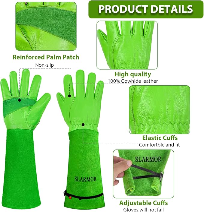 Long Gardening-Gloves Women/Men-Thorn proof Rose Pruning Heavy Duty Gauntlet, Best Garden Gifts for Gardener-L