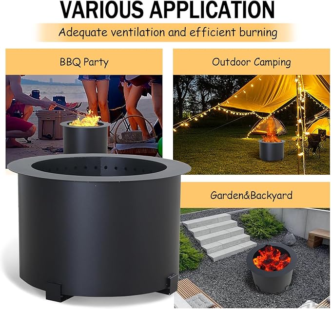 21.5 Inch Smokeless Fire Pit Stove, Stainless Steel Outdoor Bonfire Firepit, Wood Burning Fireplaces for Patio, Backyard, Camping