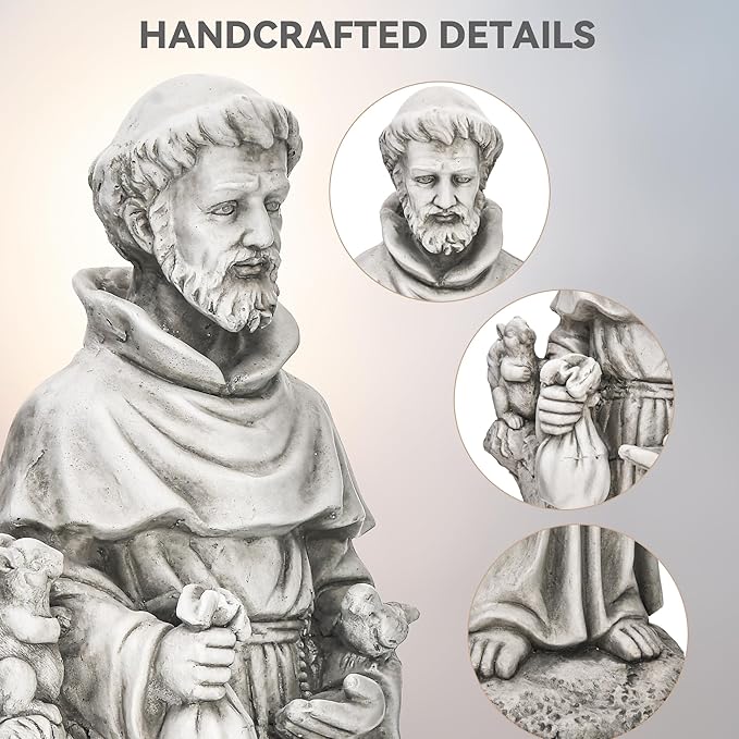Ultym St Francis Garden Statue, 31" Saint Francis Catholic Outdoor Statues, Large Religious Christian Sculpture Deor for Prayer and Meditation, Patron Saint of Animals Patio in Durable MGO Stone