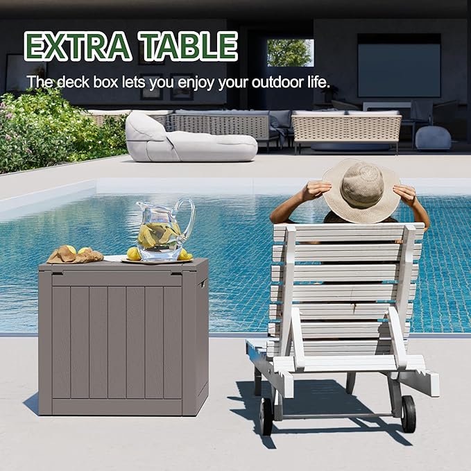 NUNU LAB 35 Gallon Outdoor Storage Box Waterproof, Outside Package Delivery Deck Boxes with Lockable Lid, Backyard Storage Bin For Garden Tools, Patio Cushions, Pool Accessories, Gray