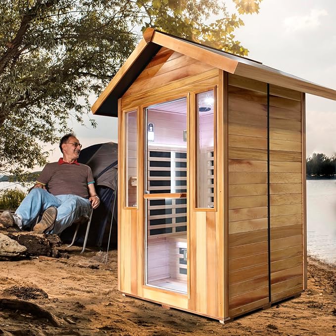 Outdoor Sauna 2 Person Sauna Infrared Saunas Dry Sauna Room Red Cedar and Canadian Fir Wood Wooden 120V Sauna Spa 2080W Red Light Lamp 48.8 * 38.19 * 81.89inch