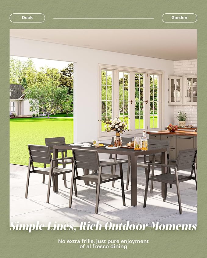 Outdoor Dining Set, Patio Table and Chairs of 4, Aluminum Outdoor Furniture Set with Umbrella Hole, HDPS Patio Dining Table Set for 4 (Charcoal)