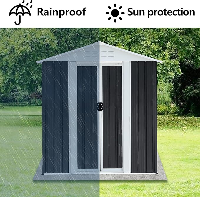 5x3 FT Outdoor Storage Shed,Tool Shed with Sloped Roof and Lockable Door, All Weather Resistant Metal Shed for Backyard Garden Patio Lawn,Grey