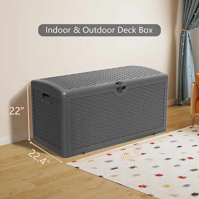 80 Gallon Plus Outdoor Storage Box Waterproof Lockable Resin Deck Box Large, Patio Storage Bin for Pool Accessories Cushion Furniture, Garden Tools, UV-Resistant Outside Delivery Black