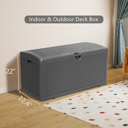 Upgrade 82 Upgrade Gallon Waterproof Large Resin Deck Box Indoor/Outdoor Lockable Storage Container and Seating for Garden, Pool, and Patio (82 Pro Gallon, Black)