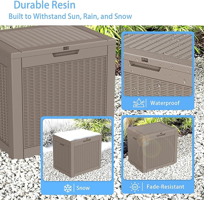 30 Gallon Outdoor Storage Box Waterproof,Outside Delivery Package Deck Box with Lockable Lid,Poolside Storage Bin for Garden Tools,Patio Cushion,Light Brown Rattan