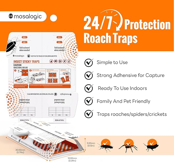 Roach Traps Indoor (12 Pack) Cockroach Killer TwinSplit Cockroaches Trap for Roaches, Spider, Cricket Pest Control for Home & Travel Sticky Pest Trapper