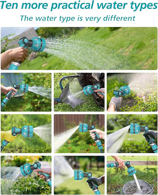 Garden Hose Nozzle, Heavy Duty Water Hose High Pressure Sprayer with 10 Watering Patterns, Thumb Control On Off Valve, for Watering outdoor Plants & Lawn, Car & Pet Washing（Blue）
