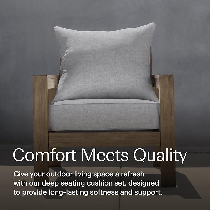 Honeycomb Outdoor Heritage Deep Seat, 24 x 23, Textured Solid Platinum Grey Chair Cushion for Patio Furniture