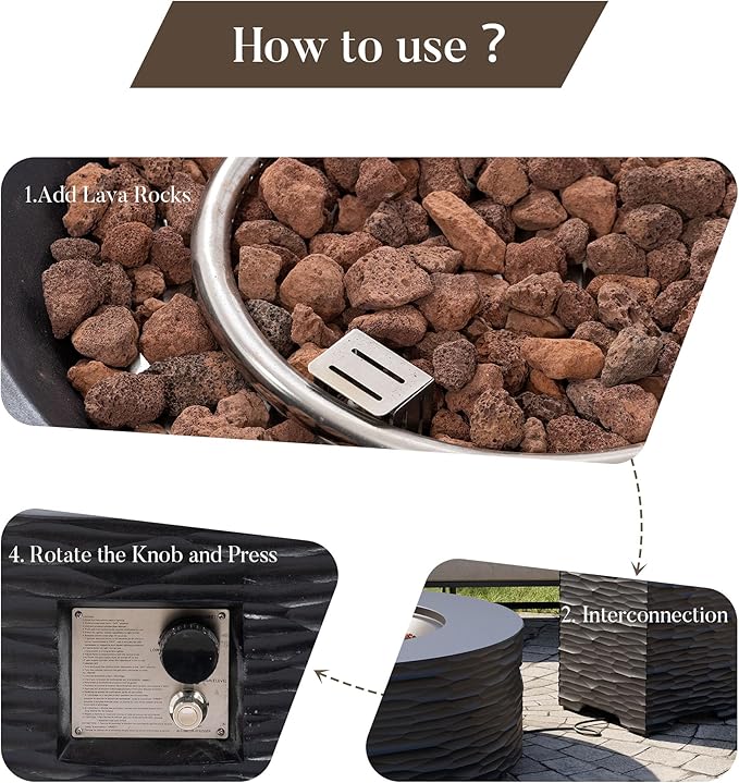Cosiest Propane Fire Pit for Outside, 35 in Round Gas Fire Pits for Outdoor Patio, Certified, 50000 BTU Concrete Rectangle Base with Rain Cover, Free Lava Rocks