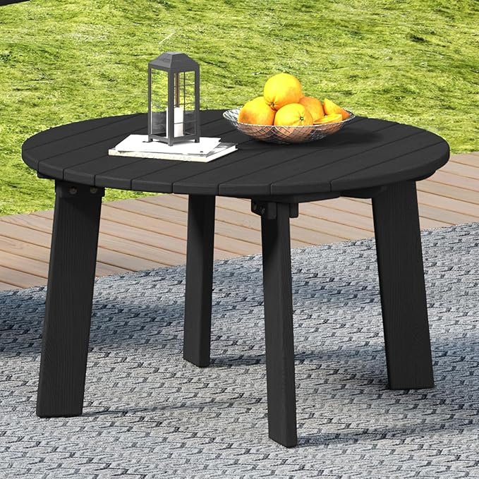 MINPINSER Outdoor Round Coffee Table, Adirondack Patio Coffee Table, Outdoor Large Side Table for Balcony Lawn (Black)